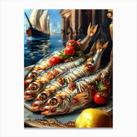 Sardines art with boat Canvas Print