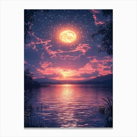 Full Moon Over Lake 18 Canvas Print