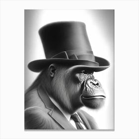 Gorilla In Top Hat Gorillas Greyscale Sketch 1 Canvas Print