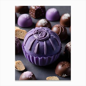 Purple Desserts Muffins and chocolate candies Canvas Print