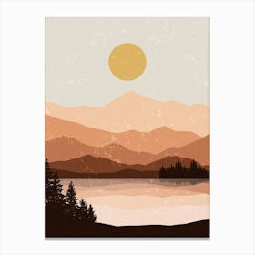 Landscape Mountains Sun Lake Pine Trees Canvas Print