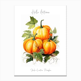 Hello Autumn Jack O  Lantern Pumpkin Watercolour Illustration 3 Canvas Print