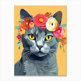Chartreux Cat With A Flower Crown Painting Matisse Style 1 Canvas Print