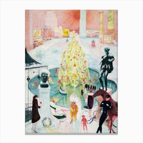 Vintage Pink Christmas Scene Canvas Print