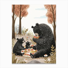 American Black Bear Family Picnicking In The Woods Storybook Illustration 2 Canvas Print