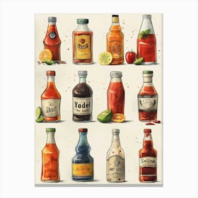 Various Hot Sauce Bottles Kitchen Canvas Print