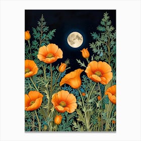 William Morris Poppies At Night 1 Canvas Print