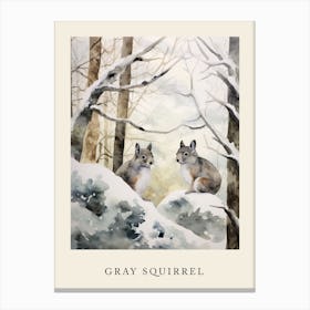 Winter Watercolour Gray Squirrel 4 Poster Canvas Print