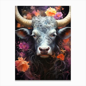 Bull With Flowers 1 Canvas Print