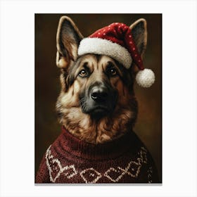 German Shepherd In Christmas Jumper Canvas Print