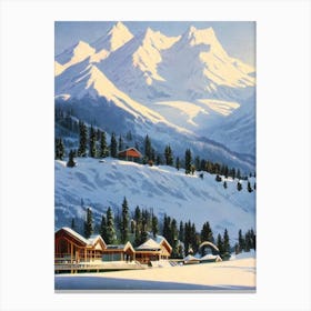 Mount Hutt, New Zealand Ski Resort Vintage Landscape 4 Skiing Poster Canvas Print