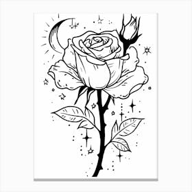 Roses And The Moon Line Drawing 2 Canvas Print