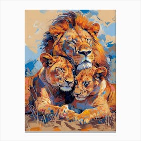 Masai Lion Family Bonding Fauvist Painting 4 Canvas Print