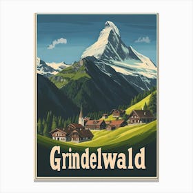 Aihrgdesign A Vintage Travel Poster Of Grindelwald Featuring 2 Canvas Print