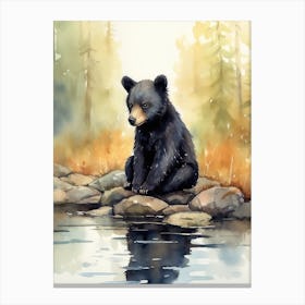 Black Bear Cub Watercolor Canvas Print