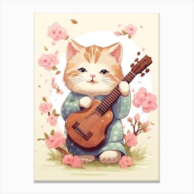 Kawaii Cat Drawings Playing Music 1 Canvas Print