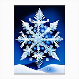 Crystal, Snowflakes, Blue & White Illustration Canvas Print