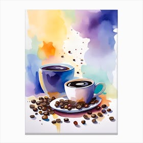 Coffee And Coffee Beans Watercolor Painting Canvas Print