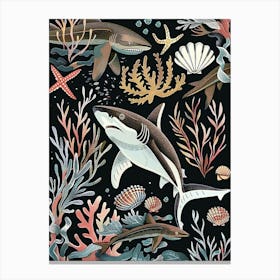 White Tip Reef Shark Seascape Black Background Illustration 1 Canvas Print