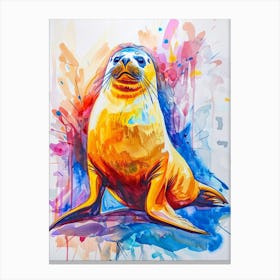 Harp Seal Colourful Watercolour 3 Canvas Print
