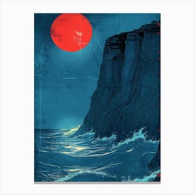 Red Moon Over Cliffs Canvas Print