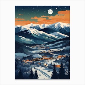 Winter Travel Night Illustration Aspen Colorado 2 Canvas Print