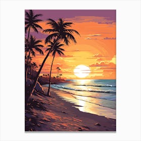 Fort Lauderdale Beach Florida With The Sun Set, Vibrant Painting 3 Canvas Print