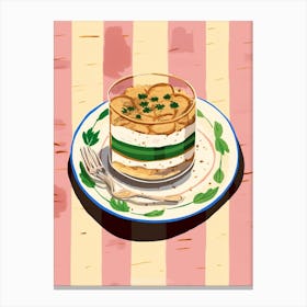 A Plate Of Tiramisu, Top View Food Illustration 4 Canvas Print