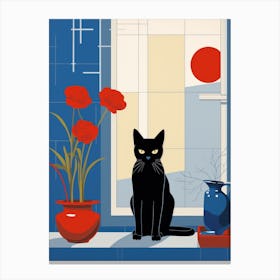 Black Cat On Window Sill Canvas Print
