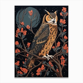 Vintage Bird Linocut Great Horned Owl 1 Canvas Print