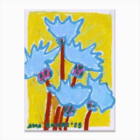 Blue Flowers on Yellow Canvas Print