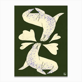 Seals In Love With Green And Blued Canvas Print