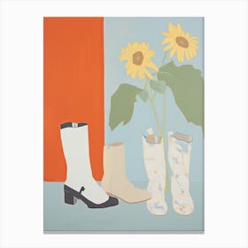 A Painting Of Cowboy Boots With Sunflower Flowers, Pop Art Style 3 Canvas Print