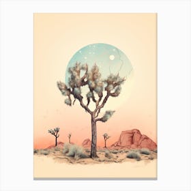 Minimalist Joshua Tree At Dusk In Desert Line Art 4 Canvas Print