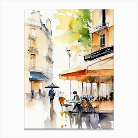 Paris city, passersby, cafes, apricot atmosphere, watercolors.17 Canvas Print