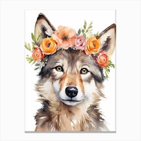 Baby Wolf Flower Crown Bowties Woodland Animal Nursery Decor (18) Canvas Print