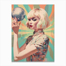 Retro Blond Woman Holding A Disco Ball Canvas Print