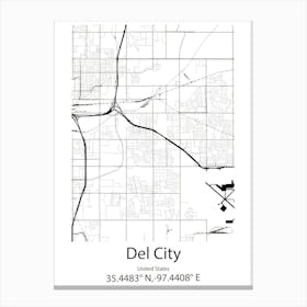 Del City,United States Minimalist Map Canvas Print