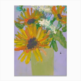 Whimsical Bouquet With Sunflower And Field Flowers Canvas Print