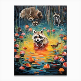 A Raccoons Swimming Lake In The Style Of Jasper Johns 4 Canvas Print