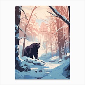 Winter Black Bear 2 Illustration Canvas Print
