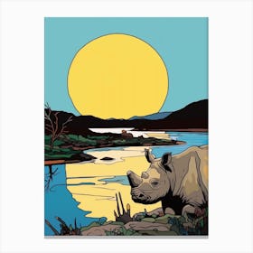 Simple Rhino Illustration Sunrise 1 Canvas Print