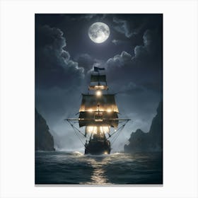 Pirate Ship At Night Canvas Print