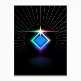 Neon Geometric Glyph in Candy Blue and Pink with Rainbow Sparkle on Black n.0356 Canvas Print