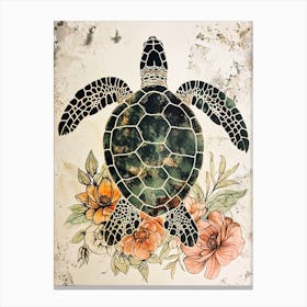 Floral Scrapbook Inspired Sea Turtle 2 Canvas Print