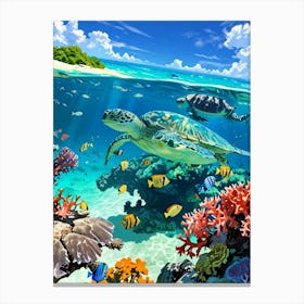 Turtles In The Ocean Canvas Print