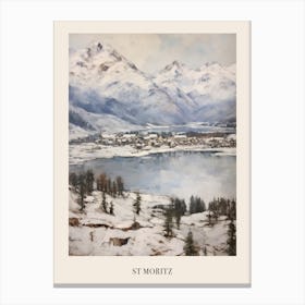 Vintage Winter Painting Poster St Moritz Switzerland 3 Canvas Print