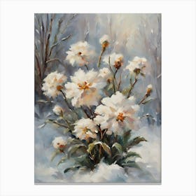 White Flowers In The Snow Canvas Print