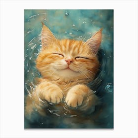 Happy Orange Cat Floating on Water 16 Canvas Print