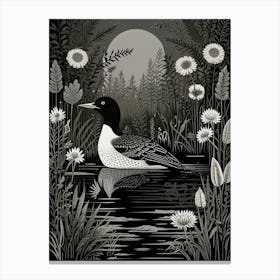 Bird Linocut Common Loon 4 Canvas Print